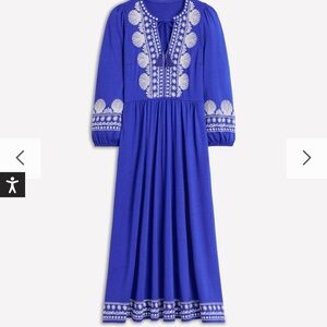 Boden Blue Midi Dress with White Embroidery, 8P, NWOT